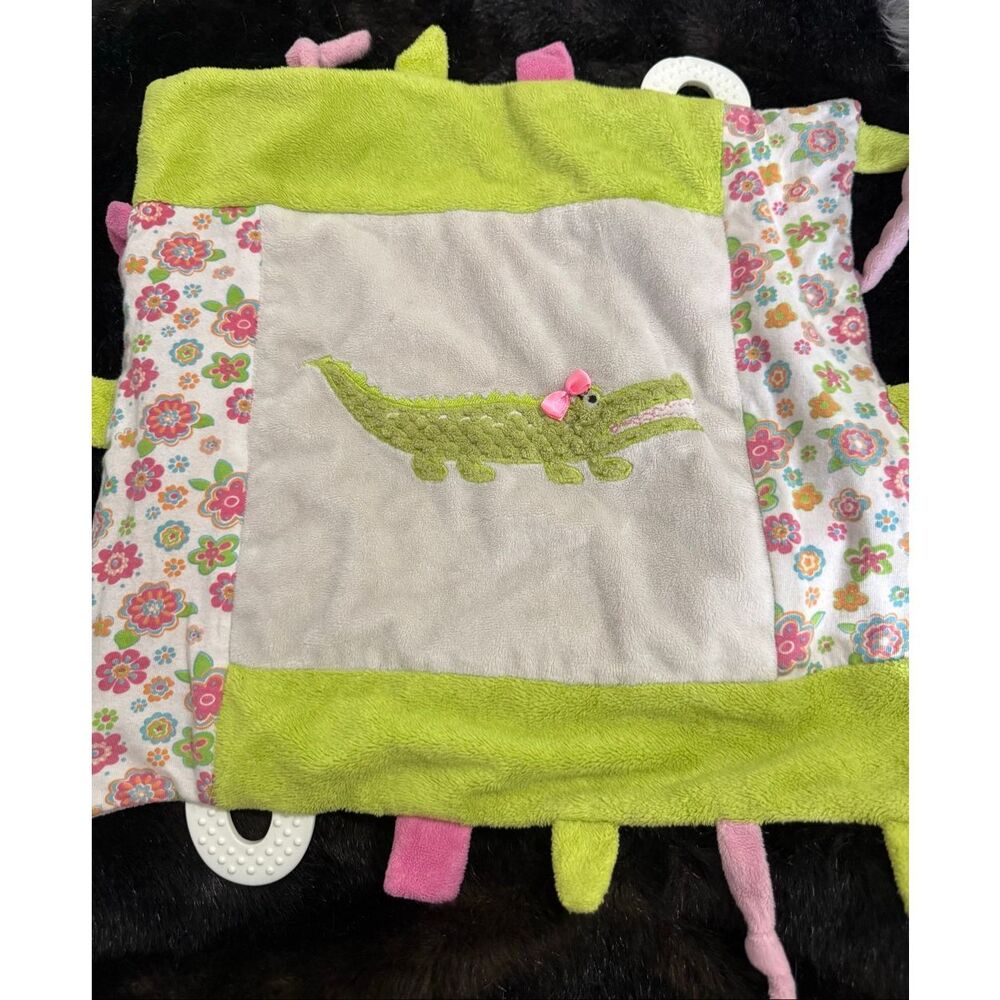 Maison Chic Alligator Crocodile 13.5“ Lovey Pink Green Baby Security Blanket